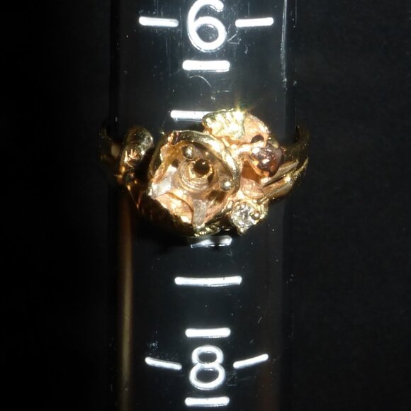 Vtg Custom 14k Black Hills Gold Semi-Mount Ring 5.84 grams Tri-color sz 7 - Picture 2 of 12